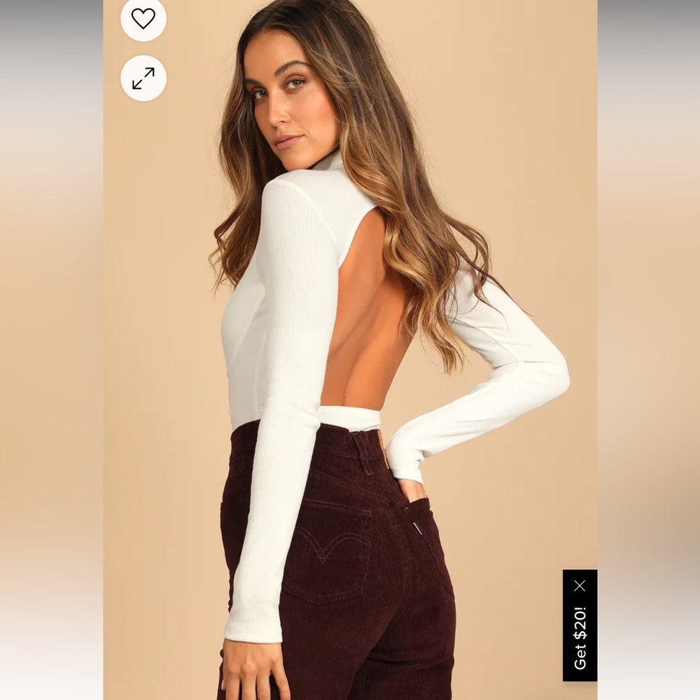 BNWT Lulu’s Sultry Appeal Ivory Bustier Backless Long Sleeve Bodysuit